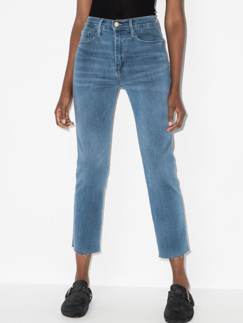 FRAME Le Sylvie Crop High Rise Straight Leg Raw Hem Jeans 27 Decades Blue